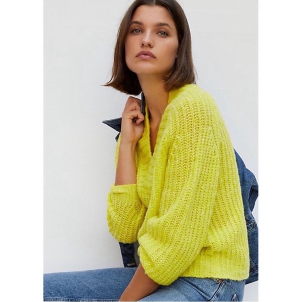 Anthropologie Honore Knit Shawl Collar Wool Sweater XS Light Yellow •Balloon